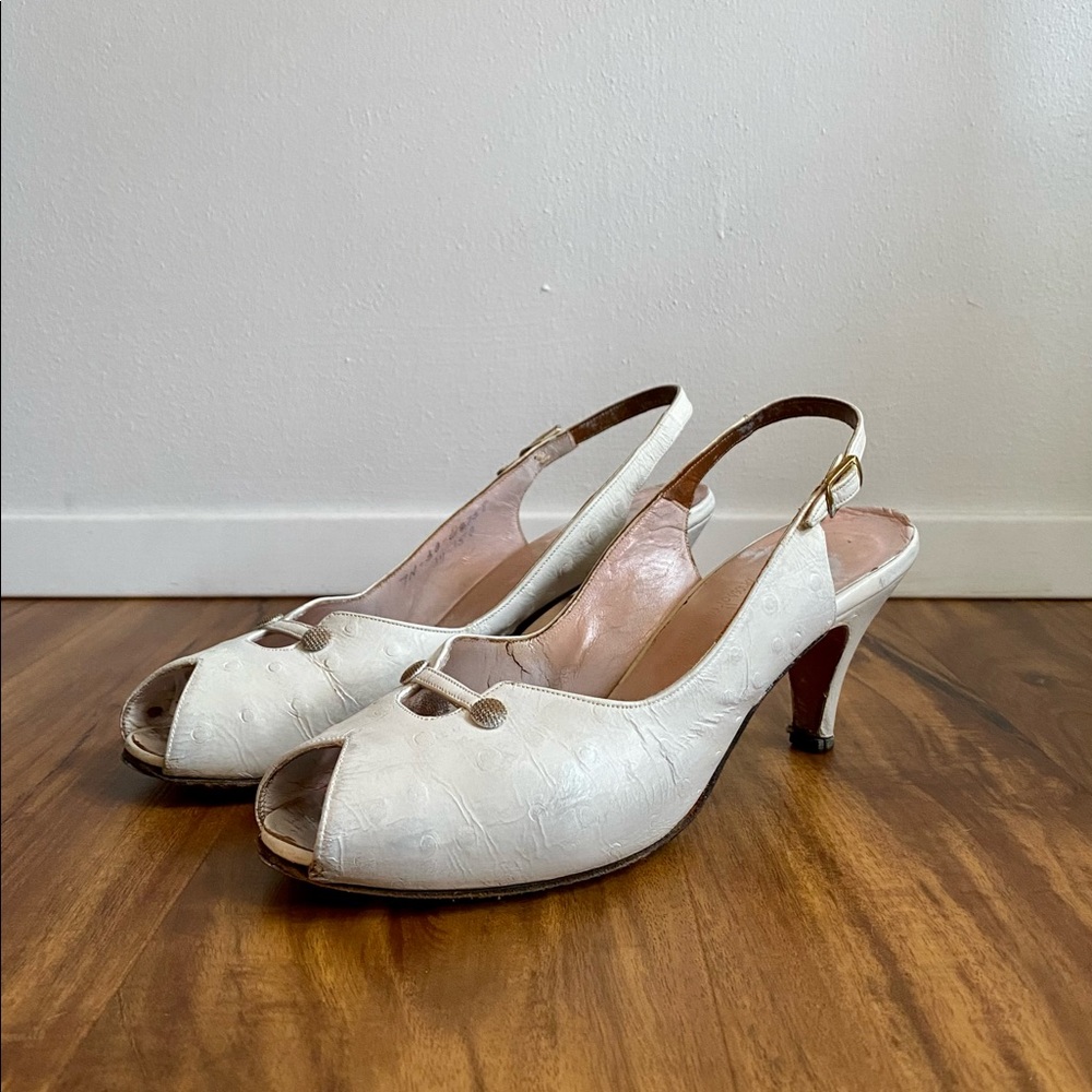 VTG Henry Waters Ostrich Peep-toe Heels